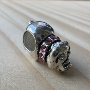 VTG Pig Bead‎ Charm Pendant Accent 0.625 Inch Pink Rhinestones 925 Sterling 2.5g